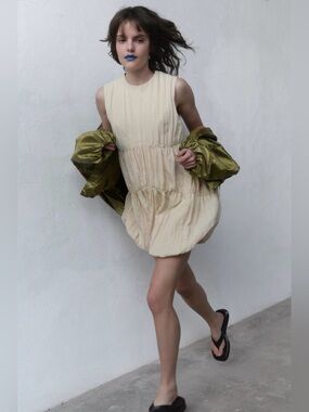 ZARA Gathered Balloon Dress Size M NWT